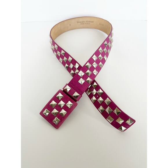 Streets Ahead Studded Leather B Roger Belt Pink Silver Studs Medium Rare main image 14